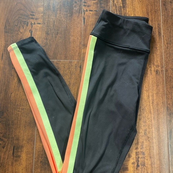 Avia Pants - Avia Women's Black Leggings with Orange and Green Stripes